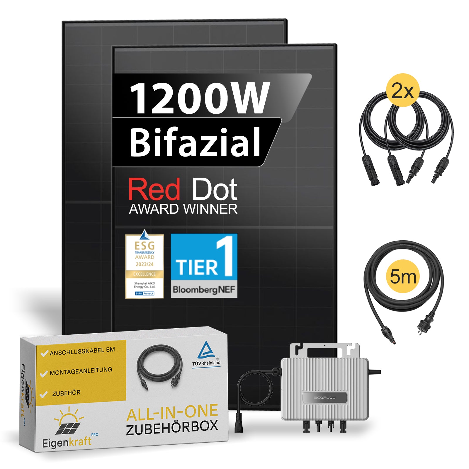Balkonkraftwerk 1200W AIKO Bifacial 920/ 800 Watt komplettset Solaranlage Bifazial
