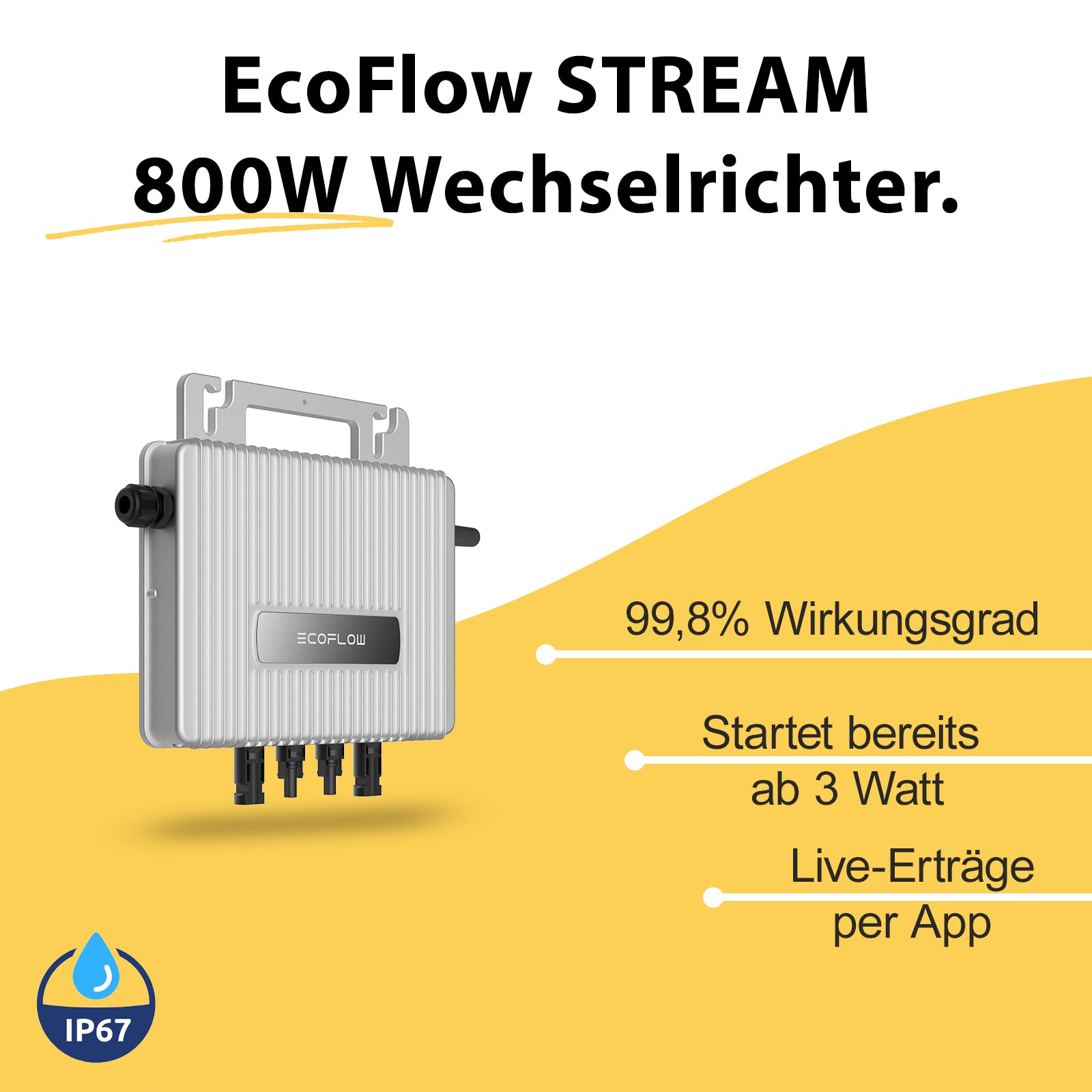 EcoFlow STREAM 800-W-Wechselrichter mit 99,8 % Wirkungsgrad, Start ab 3 Watt, Live-Erträgen per App und IP67-Schutz