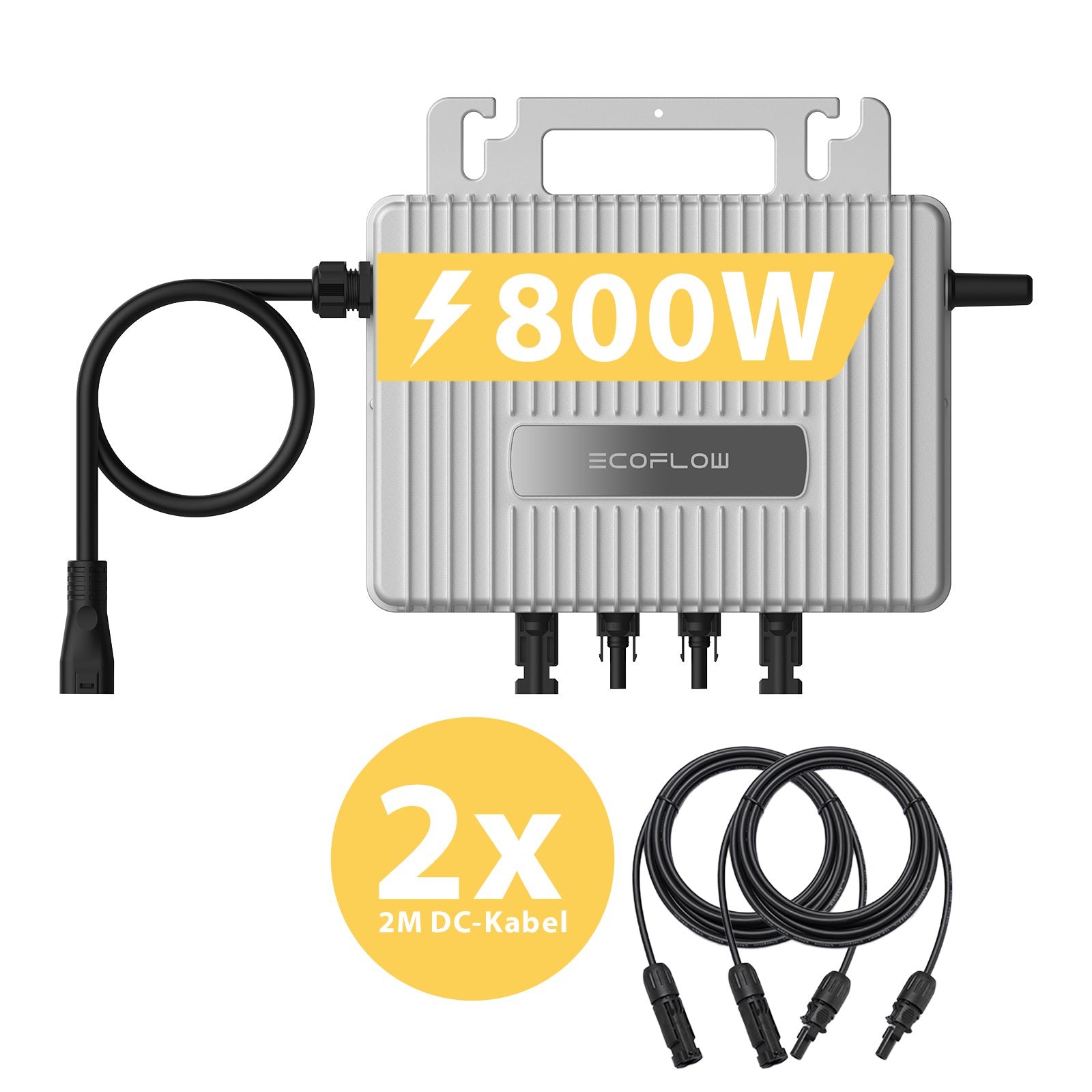EcoFlow STREAM 800-W-Mikro-Wechselrichter mit 2 Stück 2-m-DC-Kabeln für den Anschluss von Solarmodulen